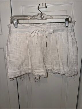 High-Rise White Gauze Drawstring Shorts